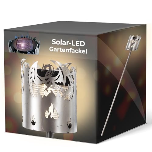 Gartenfackel LED Solar Motiv Drache - Rost Lampe Gartenlampe LED Leuchte für draußen Gartenleuchte Fackel Garten von Novaliv