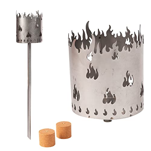 Gartenfackel für draußen Motiv Flamme 2x Brennelemente - Holzspäne mit Wachs - Schwedenfackel Pelletfackel Feuersäule Flammschalen Wachsfackel Gartenleuchte von Novaliv