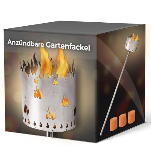 Gartenfackel für draußen Motiv Flamme 3x Brennelemente - Holzspäne mit Wachs - Schwedenfackel Pelletfackel Feuersäule Flammschalen Wachsfackel Gartenleuchte von Novaliv