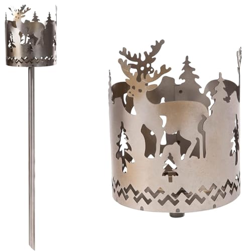 Gartenfackel für draußen Motiv Hirsch 3X Brennelemente - Holzspäne mit Wachs - Schwedenfackel Pelletfackel Feuersäule Flammschalen Wachsfackel Gartenleuchte von Novaliv