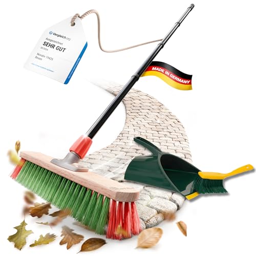 Kehrbesen Besen mit Teleskopstiel Straßenbesen Set mit Kehrgarnitur (1, Gartenbesen + Kehrschaufel Set Langstiel) von Novaliv