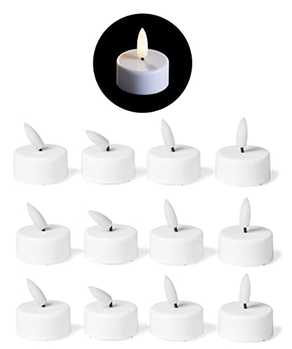 LED Teelicht Klein Mit Timer - 12er Set Warmweiß Kerze 3D Flamme Flackernd - 6cm Weiß Kunststoff 1x Batterie CR2032 Benötigt - Teelichter für Kerzenpick Auf Adventskranz von Novaliv