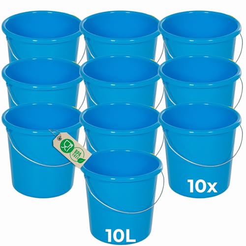 Novaliv 10 Stück Eimer 10L Blau mit Maßeinteilung - Putzeimer 10 Liter ? 28,5 cm Praktischer Allrounder mit Skala für Haushalt & Garten ideal als Haushaltseimer, Wassereimer, Wischeimer, Bucket von Novaliv