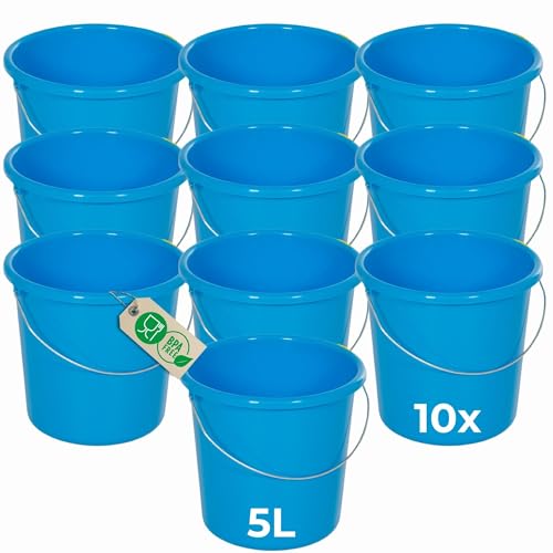 Novaliv 10 Stück Eimer 5L Blau mit Maßeinteilung - Putzeimer 5 Liter ? 22,5 cm Praktischer Allrounder mit Skala für Haushalt & Garten ideal als Haushaltseimer, Wassereimer, Wischeimer, Bucket von Novaliv
