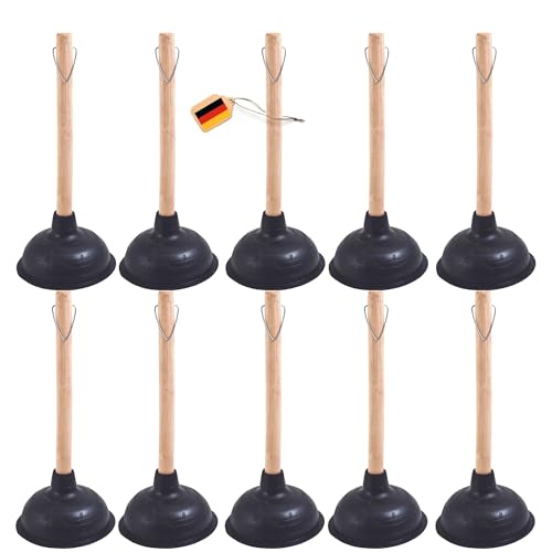 Novaliv 10 Stück Pömpel Abfluss 140 mm Ø Saugglocke Abfluss Pümpel Toilette Pömpel mit Holzstiel Plunger WC Pömpel mit Durchmesser von 14,5cm IDEAL als Abfluss Pömpel für verstopfter Abfluss Pumpfix von Novaliv