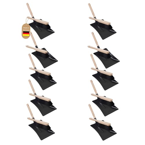 Novaliv 10x Kehrblech Set Kehrblechgarnitur SCHWARZ lackiert Kehrblechbesen zum Aufkehren Kohleschaufel Handkehrset Kehrblechset Kehrschaufel - geeignet für Camping Feger und Kehrblech von Novaliv