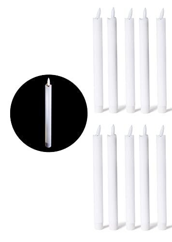 Novaliv 10x Stabkerze LED bewegliche Flamme Wachs - Echtwachs Weiß - Indoor - 22cm Höhe für 2,2cm Durchmesser / 1x AA Batterie notwendig - LED Stabkerzen aus Wachs von Novaliv