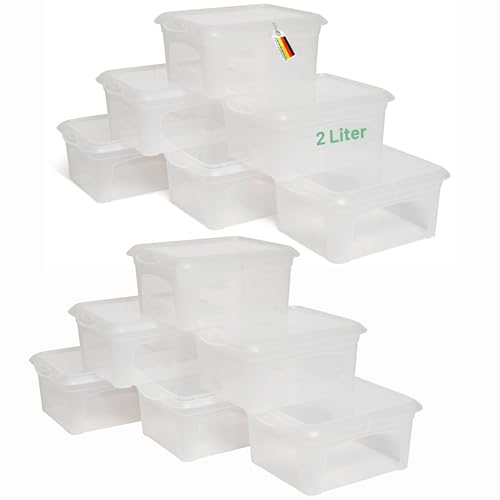 Novaliv 12x Aufbewahrungsboxen mit Deckel klein 2 L transparente Nestbar stapelbare Plastikboxen mit Clipverschluss Kunststoff BPA-frei 20x16,5x9 cm von Novaliv