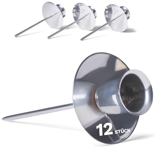Novaliv 12x Kerzenteller Adventskranz Kerzenpin Silber Kerzenständer für Stabkerzen Kerzenpick Kerzenhalter für Kränze Kerzentülle Metall Kerzenständer Kerzenpin Adventskranzkerzenhalter Deko von Novaliv