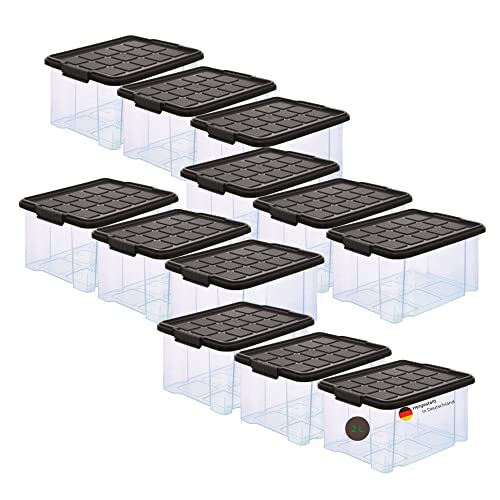 Novaliv 12x Kleine Aufbewahrungsboxen mini transparent mit Deckel Grau Anthrazit Plastic storage box Kunststoffbox von Novaliv