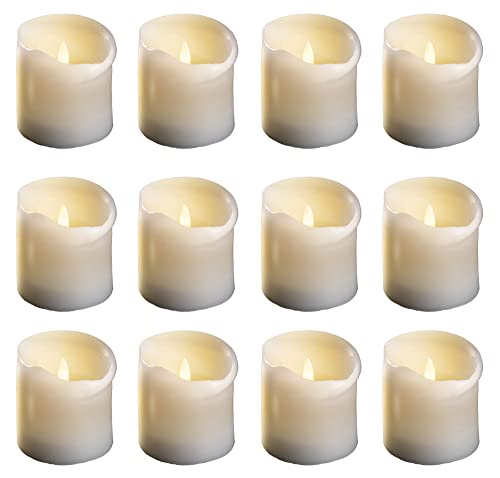 Novaliv 12x LED Stumpenkerze mit Timer 6 Stunden - Echtwachs warmweiß 7, 5cm Durchmesser 12, Höhe - 2 AA Batterien nötig Echtwachskerze Flackereffekt flammenlose Kerze, Elfenbein von Novaliv