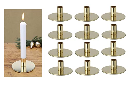 Novaliv 12x Stabkerzenhalter Adventskranz Gold 10x5cm Tafelkerzenhalter modern scandic chic Kerzenständer Weihnachten Tischdekoraion Kerzen Kerzendorn Wohnzimmer Candle Holder Vintage von Novaliv