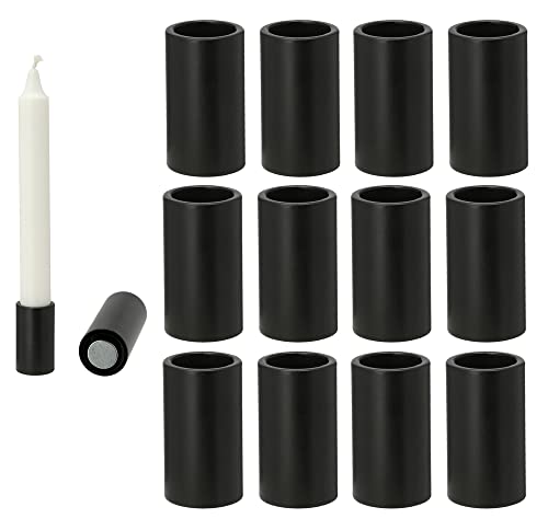 Novaliv 12x Stabkerzenhalter magnetisch SCHWARZ 2,8x5cm Kerzenständer Tafelkerze Wohnzimmerdekoration scandic chic Weihnachten Adventskranz Candle Holder Kerzentülle Kerzenpick Kerzeneinsatz von Novaliv