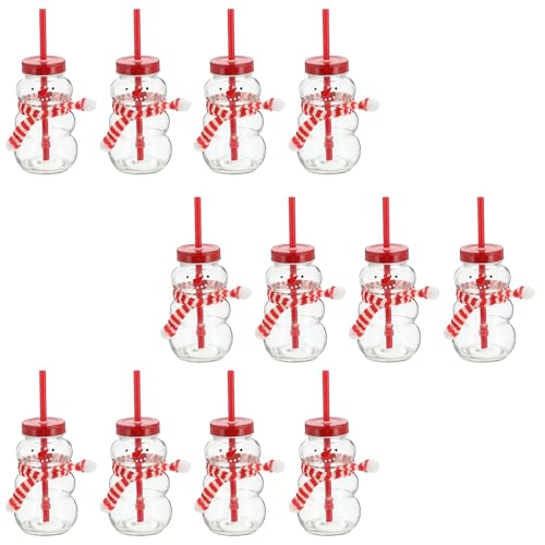 Novaliv 12x Tassen Glühwein 260 ml Personalisierte Weihnachtstasse mit Trinkhalm - Schneemann als Glühweinbecher - Weihnachts Motiv Tasse mit Deckel und Strohhalm Weihnachtstassen Handwärmer Mugs von Novaliv