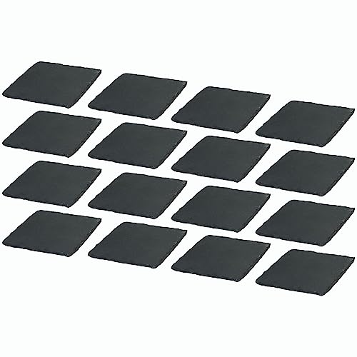 Novaliv 16x Schiefer Untersetzer I 10x10 cm I eckig I untersetzer für Kerzen Schieferplatten Servierplatten Tischset Schiefer Sushi Tasse von Novaliv