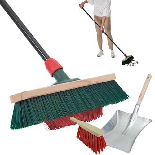 Novaliv 1x Besen mit V-Beborstung Set 40 cm Elaston grün/rot | Besen mit Teleskopstiel | Kehrgarnitur Elaston | Kehrblech Kehrschaufel Handfeger Straßenbesen Gartenbesen Garden Broom Strassenbesen von Novaliv