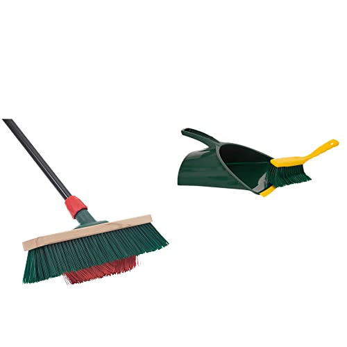 Novaliv 1x Besen mit V-Beborstung Set 40 cm Elaston grün/rot | Besen mit Teleskopstiel | Kehrgarnitur Jumbo | Kehrblech Kehrschaufel Handfeger Straßenbesen Gartenbesen Garden Broom Strassenbesen von Novaliv