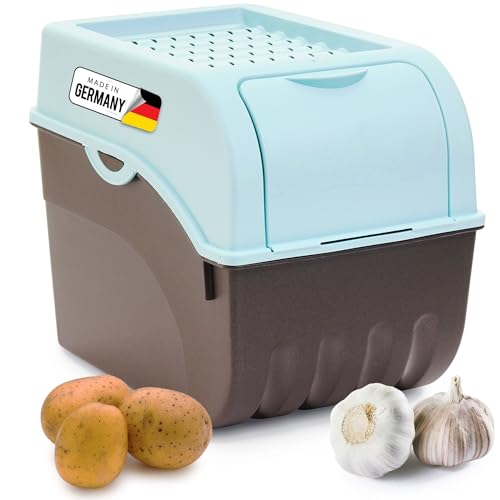 Novaliv Kartoffel Aufbewahrungsbox | groß 9L | TÜRKIS | Kartoffelbox | Gemüsebox stapelbar Zwiebelbox Kartoffelkorb Obstbehälter Kartoffelkiste Zwiebel Aufbewahrung Frischhaltedose Möhren von Novaliv