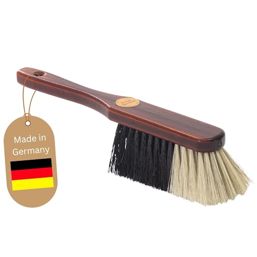 Novaliv Handfeger ROSSHAAR Mischung Besen weiche Borsten - Braun lackiert Holz Handfeger gemischtes Rosshaar - Idealer Schneebesen Auto Besen Rosshaarbesen Mix Naturborsten Hand Brush Handkehrer von Novaliv