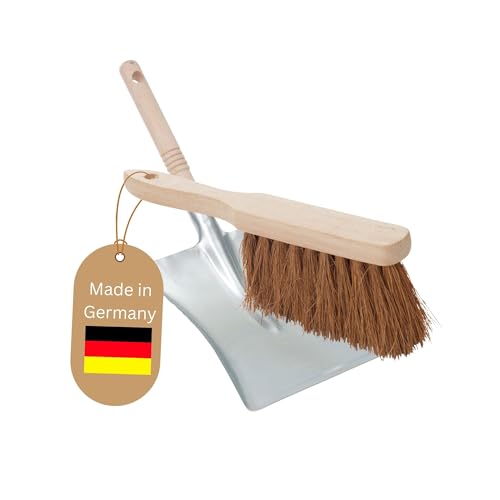 Novaliv 1x Kehrschaufel Set verzinkt Kokos Handfeger und Schaufel Set Kehrset Kehrgarnitur Dustpan and Brush HandKehrset Handfeger Kokosborsten Besen Kokos Handbesen von Novaliv