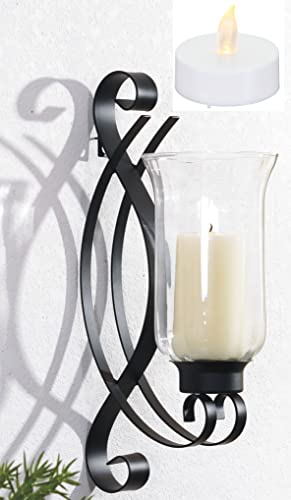 Novaliv 1x Wandkerzenhalter + 1x LED Teelichter Maxi 18 x 36 x 20 cm Schwarz LED Kerze Teelichterhalter aus Metall mit Glas Kerzenhalter Wanddeko Vintage Deko Teelicht LED Licht Novaliv 1x Wandkerzenhalter + 1x LED Teelichter Maxi 18 x 36 x 20 cm Schwarz LED Kerze Teelichterhalter aus Metall mit Glas Kerzenhalter Wanddeko Vintage Deko Teelicht LED Licht von Novaliv