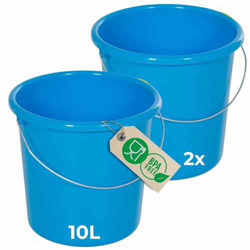 Novaliv 2 Stück Eimer 10L Blau mit Maßeinteilung - Putzeimer 10 Liter ? 28,5 cm Praktischer Allrounder mit Skala für Haushalt & Garten ideal als Haushaltseimer, Wassereimer, Wischeimer, Bucket von Novaliv