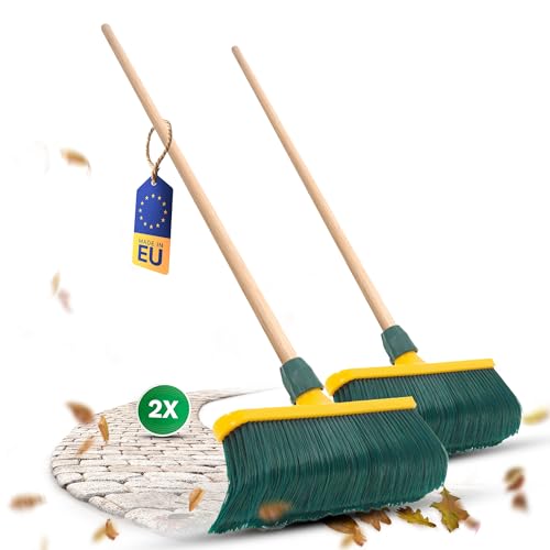 Novaliv 2 x Krallenbesen 40 cm Kunststoff I Gebogene Borsten Gartenbesen I Kehrbesen Outdoor (2, Besen + Holzstiel, 40 cm) von Novaliv
