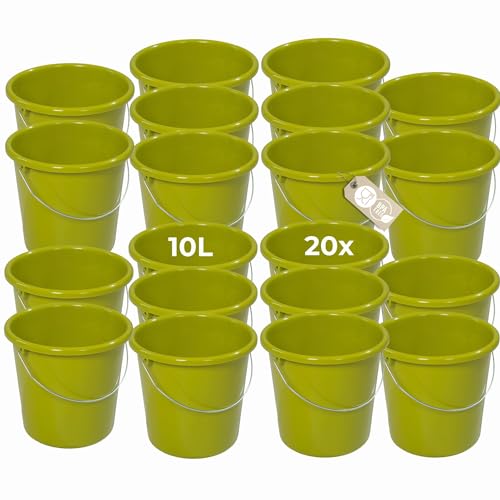 Novaliv 20 Stück Eimer 10L Grün mit Maßeinteilung - Putzeimer 10 Liter ? 28,5 cm Praktischer Allrounder mit Skala für Haushalt & Garten ideal als Haushaltseimer, Wassereimer, Wischeimer, Bucket von Novaliv