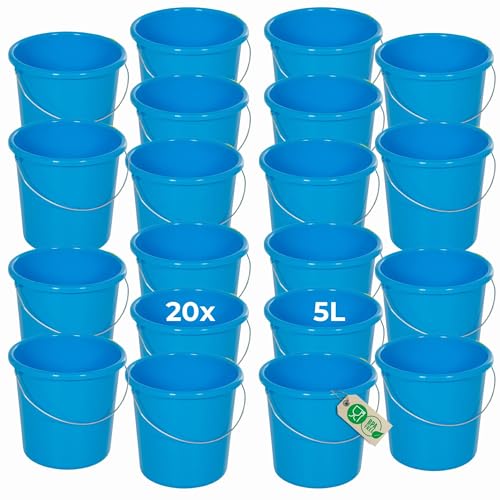 Novaliv 20 Stück Eimer 5L Blau mit Maßeinteilung - Putzeimer 5 Liter ? 22,5 cm Praktischer Allrounder mit Skala für Haushalt & Garten ideal als Haushaltseimer, Wassereimer, Wischeimer, Bucket von Novaliv