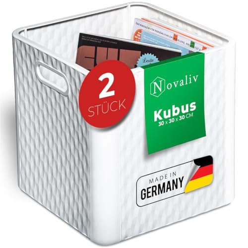 Novaliv 2X Box 30x30x30 cm Weiß Boxen für Kallax Regal Körbe 30x30 Aufbewahrungsbox Regal als Schrank Kisten ideal als Kisten für Kallax Regal Faltboxen 30x30x30 cm Falt Box 30x30 als Kallax Kisten von Novaliv