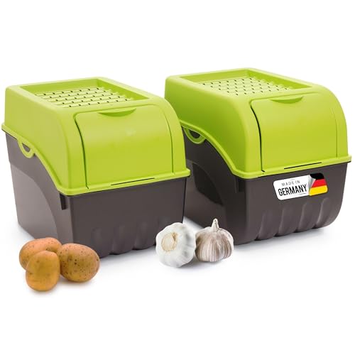 Novaliv Kartoffel Aufbewahrungsbox | 2X groß 9L | GRÜN | Kartoffelbox | Gemüsebox stapelbar Zwiebelbox Kartoffelkorb Obstbehälter Kartoffelkiste Zwiebel Aufbewahrung Frischhaltedose Möhren von Novaliv