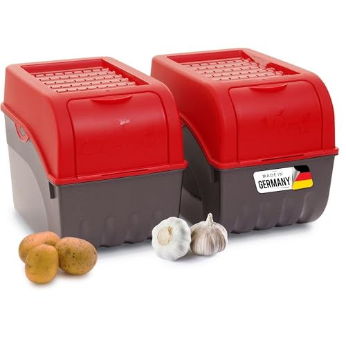 Novaliv Kartoffel Aufbewahrungsbox | 2X groß 9L | ROT | Kartoffelbox | Gemüsebox stapelbar Zwiebelbox Kartoffelkorb Obstbehälter Kartoffelkiste Zwiebel Aufbewahrung Frischhaltedose Möhren von Novaliv