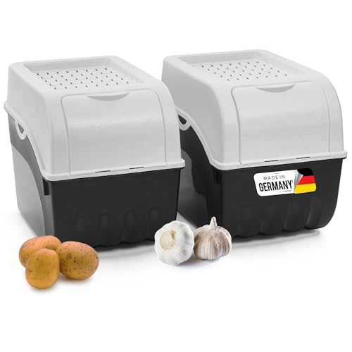 Novaliv Kartoffel Aufbewahrungsbox | 2X groß 9L | Weiss | Kartoffelbox | Gemüsebox stapelbar Zwiebelbox Kartoffelkorb Obstbehälter Kartoffelkiste Zwiebel Aufbewahrung Frischhaltedose Möhren von Novaliv