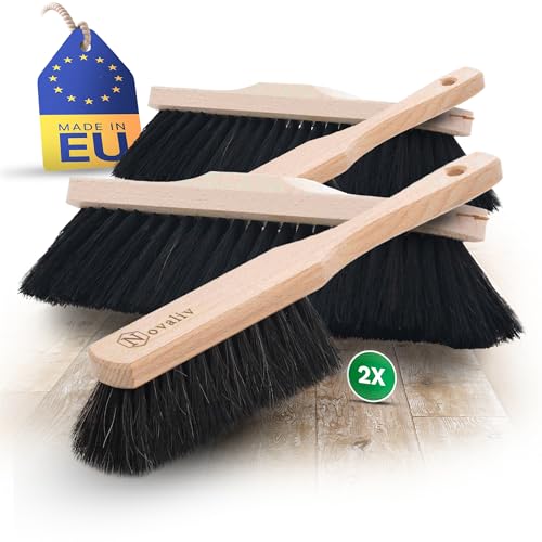 Novaliv 2X Handfeger + Zimmerbesen Rosshaar feines Tierhaar Schweifhaar Handkehrer Handbesen (2, Besen+Zimmerbesen) von Novaliv