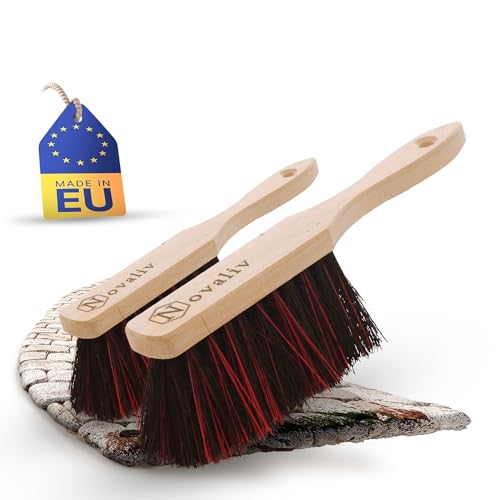 Novaliv 2X Handfeger Draußen Arenga & ELASTON Handbesen Auto Kehrwisch Industriehandfeger Auto Schneebesen Holz Hand Brush Handfeger Grob Handfeger Camping Besen Vorzeltteppich Wohnwagen Feger Klein von Novaliv
