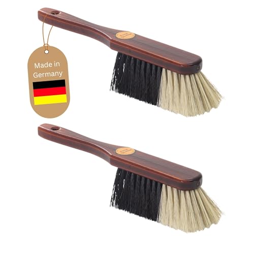 Novaliv 2er SET Handfeger ROSSHAAR MISCHUNG Besen weiche Borsten - Braun lackiert Holz Handfeger gemischtes Rosshaar Idealer Schneebesen Auto Besen Rosshaarbesen Mix Naturborsten Hand Brush Handkehrer von Novaliv