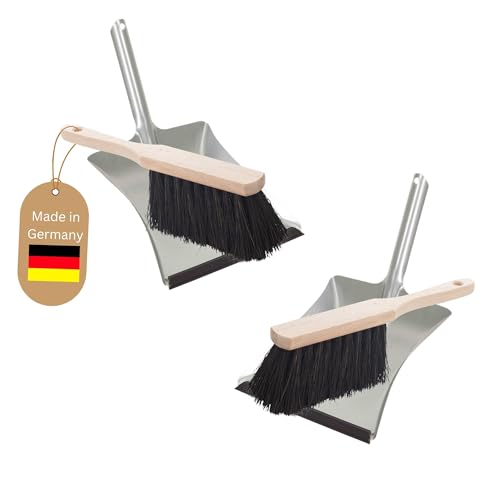 Novaliv 2X Kehrblech Set Kehrblechgarnitur Handfeger Arenga Borsten Kehrblech mit Gummilippe Silber verzinkt Kehrblechbesen zum Aufkehren Handkehrset Kehrblechset Kehrschaufel Feger und Kehrblech von Novaliv