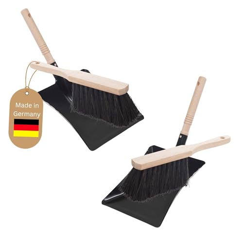 Novaliv 2X Kehrblech Set Kehrblechgarnitur Handfeger Arenga Borsten und Kehrblech Metall Schwarz lackiert Kehrblechbesen zum Aufkehren Handkehrset Kehrblechset Kehrschaufel Feger und Kehrblech von Novaliv