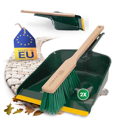 Novaliv 2X Kehrgarnitur Langstiel Outdoor Krallengarnitur 2-TLG Set Kunststoff Grün Gelb Kehrset Kehrschaufel Handfeger (Kehrgarnitur Langstiel, 2) von Novaliv