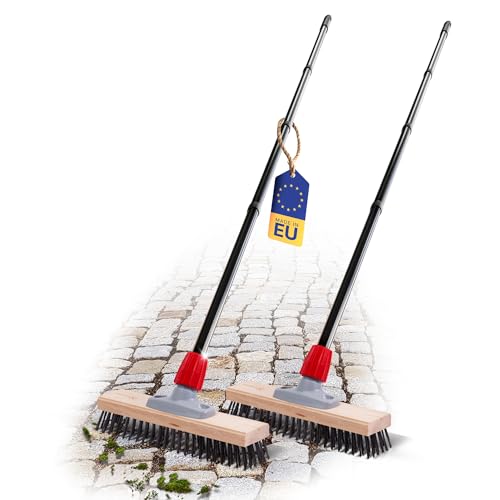 Novaliv 2X Robuster Drahtbürste mit Stiel Basic Stahlbesen mit 4tlg Stiel Effiziente Moosentfernung Straßenbesen für Pflastersteine & Garten Stahlbesen Mooskratzer Pizzabesen Pizzastein Bürste von Novaliv
