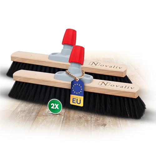 Novaliv 2X Rosshaarbesen 40 cm Besenkopf I Besen ohne Stiel I Rosshaar schwarz I Saalbesen breit Kehrbesen Haushaltsbesen Werkstattbesen Besen Balkon von Novaliv