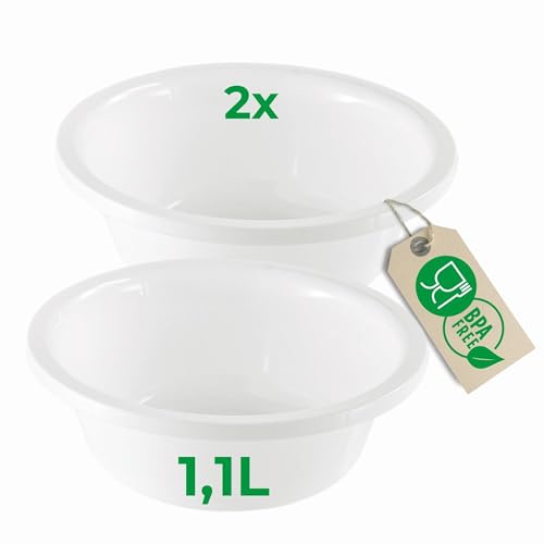 Novaliv 2X Spülschüssel Rund 1,1L, D20 cm, Weiß, BPA-frei & Spülmaschinenfest ? Ideal für Küche und Camping, kleine Rundschüssel, Plastikschüssel klein, Waschschüssel klein, Plastic Bowl von Novaliv