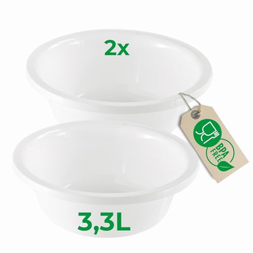Novaliv 2X Spülschüssel Rund 3,3L, D28 cm, Weiß, BPA-frei & Spülmaschinenfest ? Ideal für Küche und Camping, Rundschüssel, Runde Plastikschüssel, Waschschüssel, Kunststoffschüssel, Plastic Bowl von Novaliv