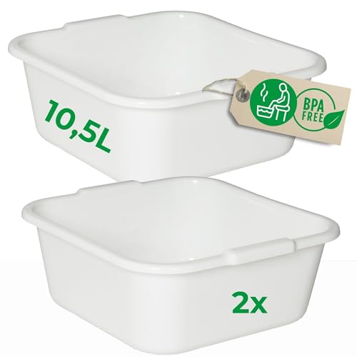 Novaliv 2X Spülschüssel eckig 10,5L, 34x34 cm, Weiß, BPA-frei & Spülmaschinenfest ? Ideal für Küche und Camping, Wanne, Große Plastikschüssel, Waschschüssel eckig, Waschwanne, Abwaschschüssel von Novaliv