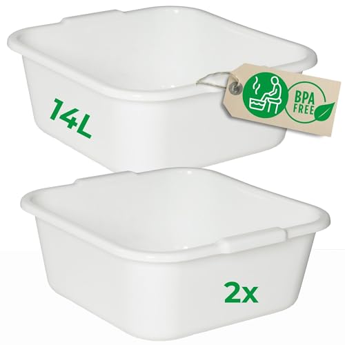 Novaliv 2X Spülschüssel eckig 14L, 38x38 cm, Weiß, BPA-frei & Spülmaschinenfest ? Ideal für Küche und Camping, Wanne, Große Plastikschüssel, Waschschüssel eckig, Waschwanne, Abwaschschüssel von Novaliv