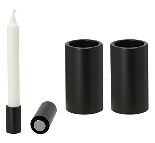 Novaliv 2X Stabkerzenhalter magnetisch SCHWARZ 2,8x5cm Kerzenständer Magnet Kerzenhalter Tafelkerzen Stabkerzen Tischdekoration Weihnachten Dekotablett Adventskranz Candle Holder Wohnzimmerdeko von Novaliv