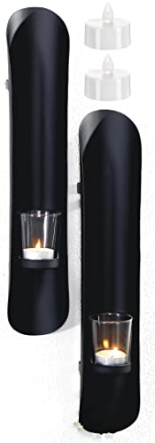 Novaliv 2X Wandkerzenhalter + 2X LED Teelichter 6 x 41,5 x 7,5 cm Schwarz LED Kerze Teelichterhalter aus Metall mit Glas Kerzenhalter Dekoration Wanddeko Vintage Deko Teelicht LED Licht Wandhalter Novaliv 2X Wandkerzenhalter + 2X LED Teelichter 6 x 41,5 x 7,5 cm Schwarz LED Kerze Teelichterhalter aus Metall mit Glas Kerzenhalter Dekoration Wanddeko Vintage Deko Teelicht LED Licht Wandhalter von Novaliv