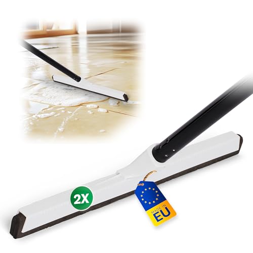 Novaliv 2X Wasserabzieher Boden mit Schraub- Steckstiel Kunststoff 43cm Wasserschieber Dusche Bodenabzieher Gummiabzieher Auto Fenster Pool Badabzieher Dusche XXL breit Fliesen Wasserabzieher Terasse von Novaliv