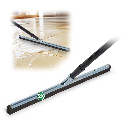 Novaliv 2X Wasserabzieher Boden mit Stiel 60 cm Wasserschieber Dusche Bodenabzieher Gummiabzieher Auto Fenster Pool Badabzieher Dusche Metall XXL breit Fliesen Wasserabzieher Terasse Boden von Novaliv