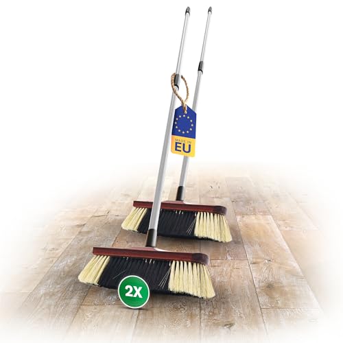 Novaliv 2X Zimmerbesen mit Stiel ROSSHAAR Mischung Besen weiche Borsten Schrankbesen mit Teleskopstiel Gemischter Rosshaarbesen Besen für Laminat und Parkett Rosshaarbesen Naturborsten Stubenbesen von Novaliv